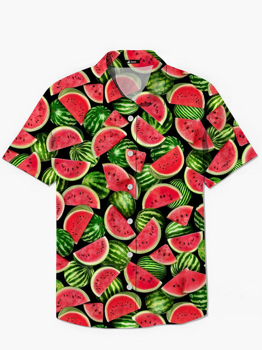 Watermelon Print Men's Pocket Short Sleeve Shirts