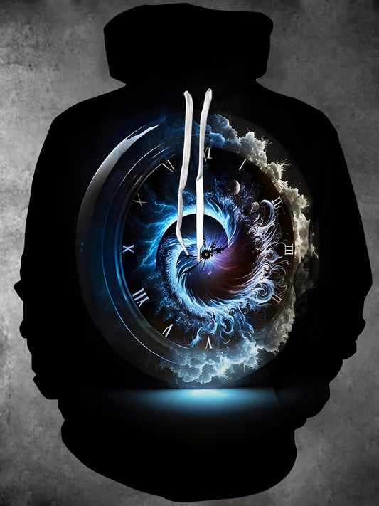 Psychedelic Clock Long Sleeve Hooded Pocket Men's Top