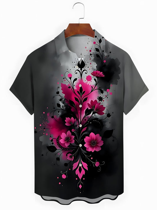 FloralPrint Men's Pocket Short Sleeve Shirts