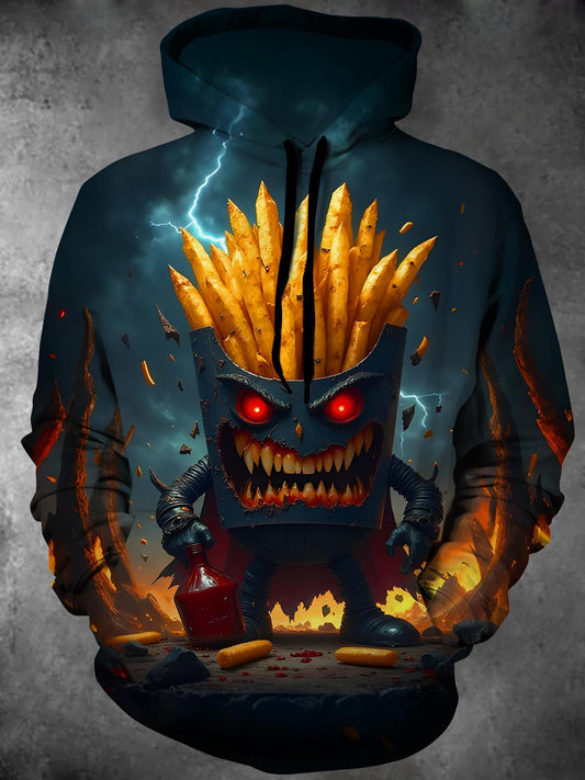 Funny French Fries Long Sleeve Hooded Pocket Men's Top