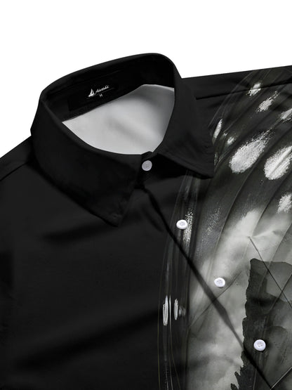 Butterfly Black Cat Print Men's Pocket Short Sleeve Shirts