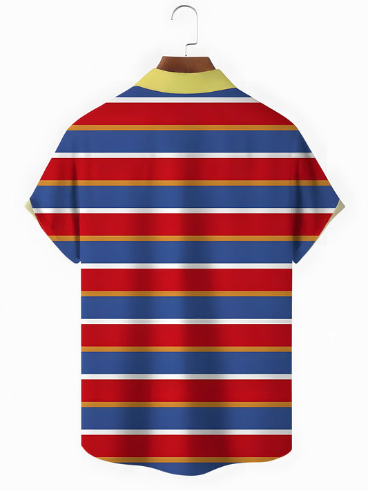 Geometry Stripes Men's Pocket Short Sleeve Shirts