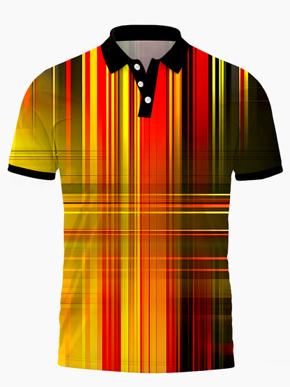 Stripe Men's Short Sleeve Button Polo Shirt