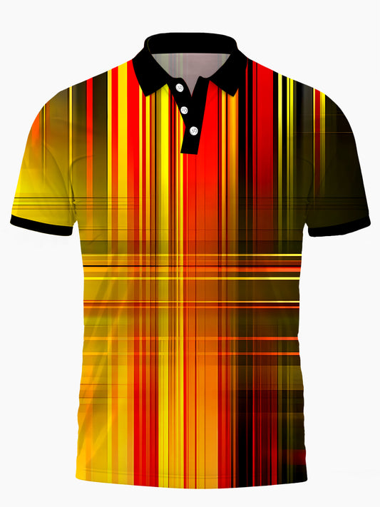 Stripe Men's Short Sleeve Button Polo Shirt