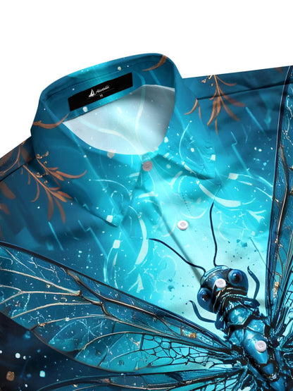 Dragonfly Print Men's Pocket Short Sleeve Shirts