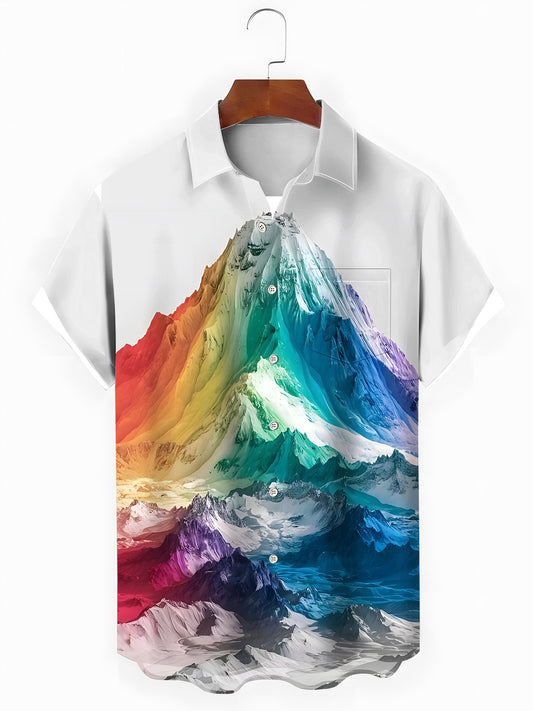 Rainbow Mountain Print Men's Pocket Short Sleeve Shirts