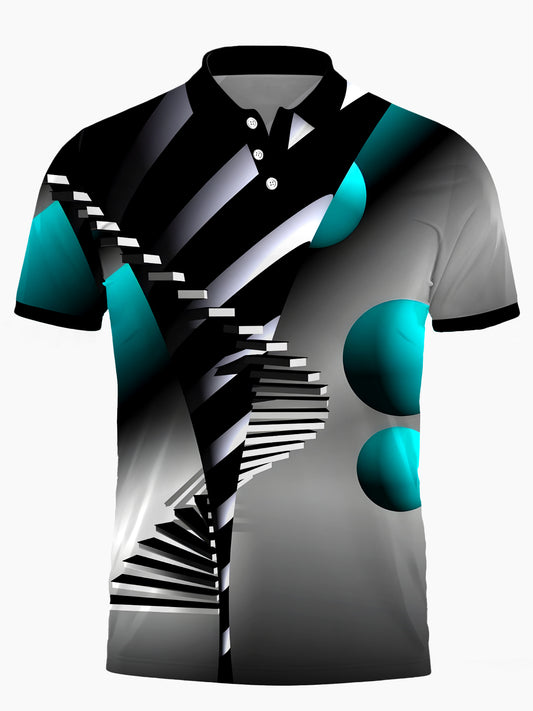 Geometry Men's Short Sleeve Button Polo Shirt