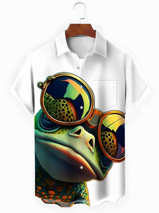 Frog Print Men's Pocket Short Sleeve Shirts