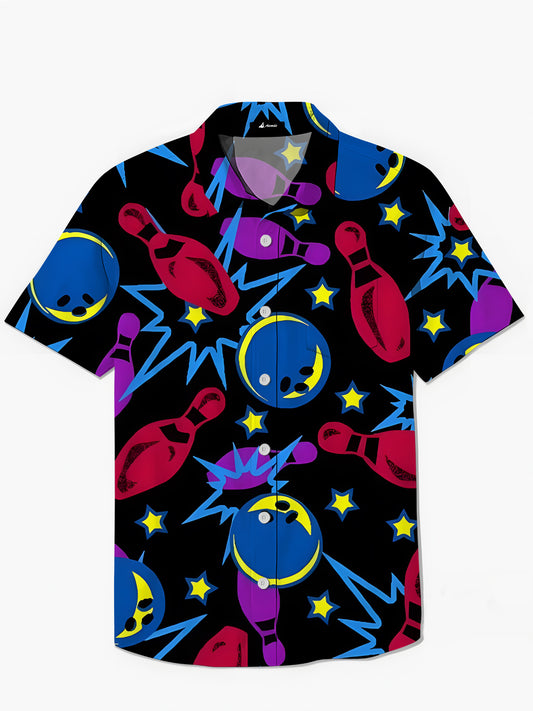 Bowling Print Men's Pocket Short Sleeve Shirts