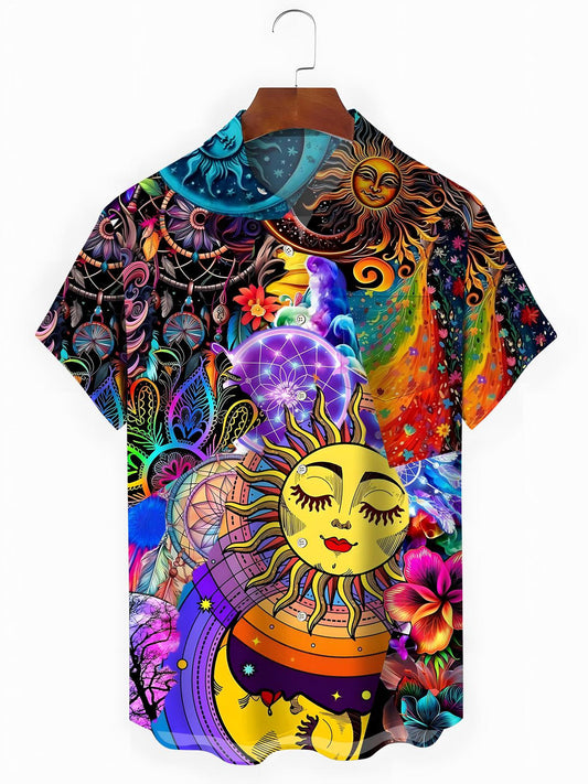 Sun Art Print Men's Pocket Short Sleeve Shirts