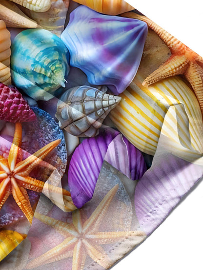 Hawaiian Shell Starfish Print Men's Pocket Short Sleeve Shirts