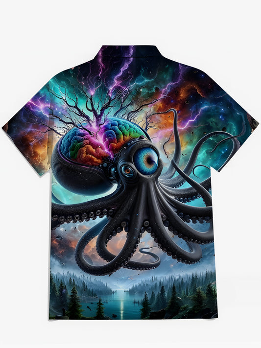 Octopus Print Men's Pocket Short Sleeve Shirts