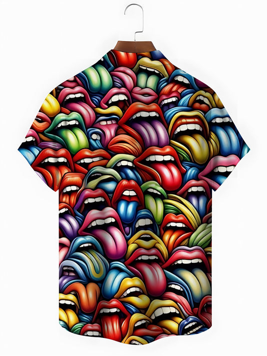 Tongue Print Men's Pocket Short Sleeve Shirts