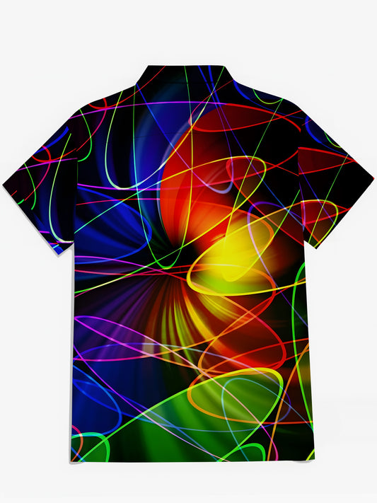 Geometric Lines Print Men's Pocket Short Sleeve Shirts