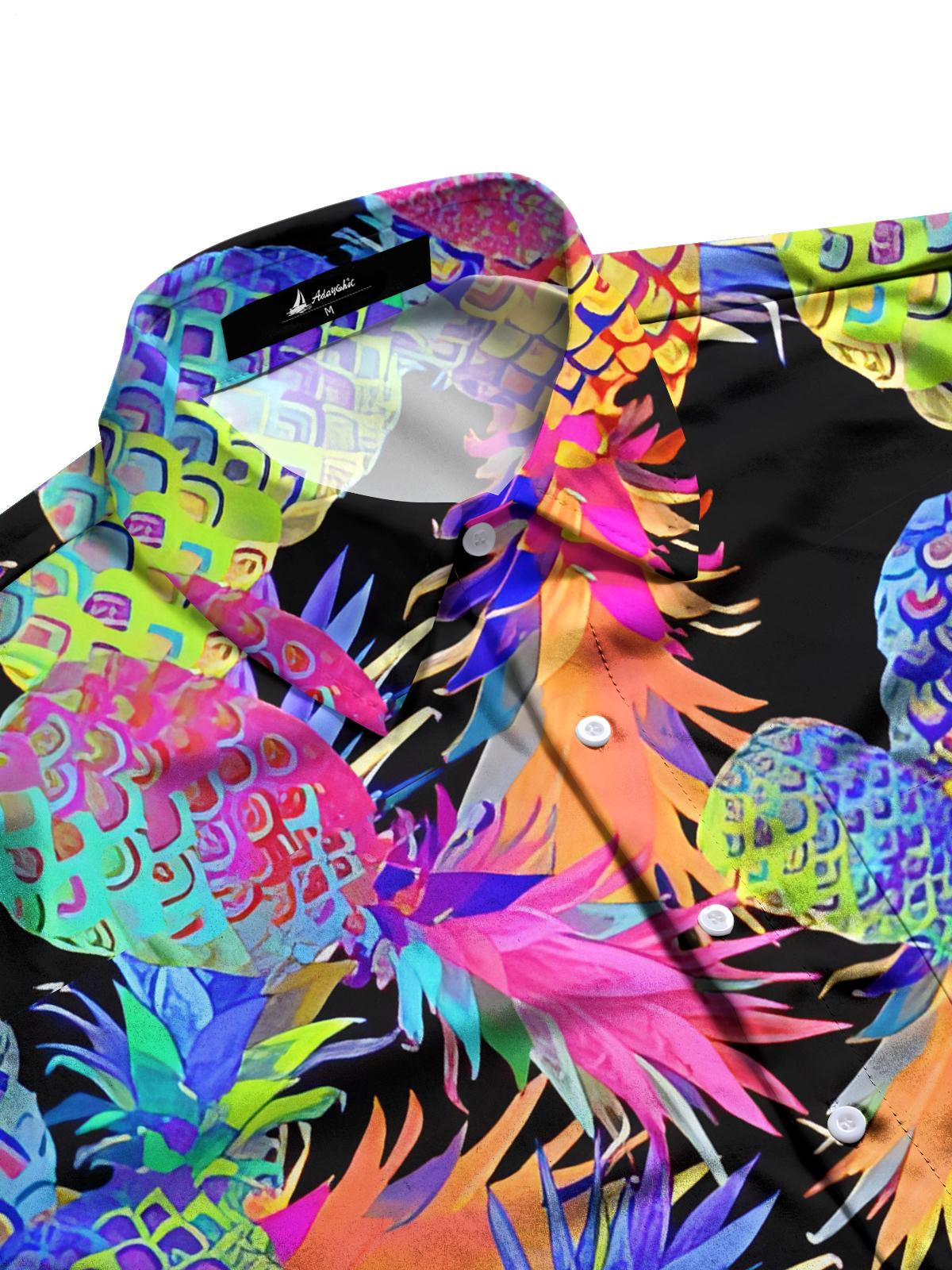 Pineapple Print Men's Pocket Short Sleeve Shirts