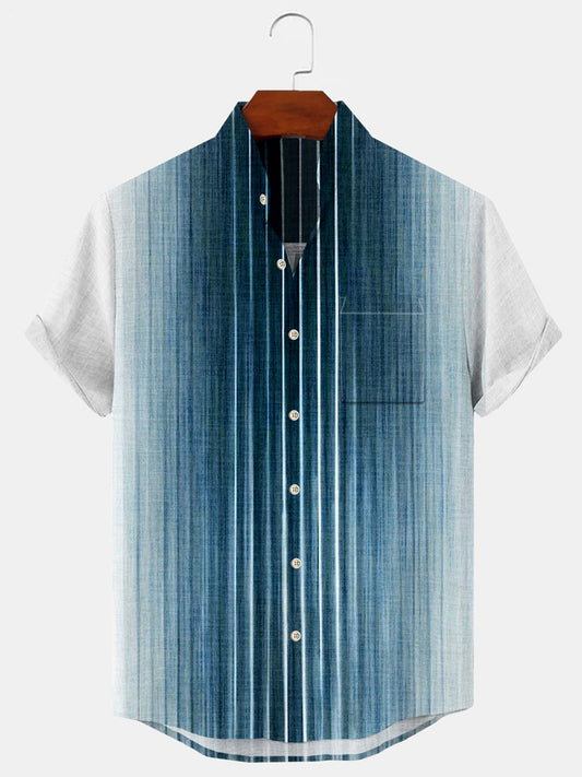 Geometry Men's Pocket Short Sleeve Stand Collar Shirts