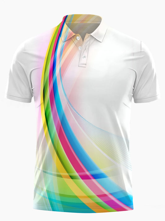 Abstract Gradient Print Men's Short Sleeve Button Polo Shirt