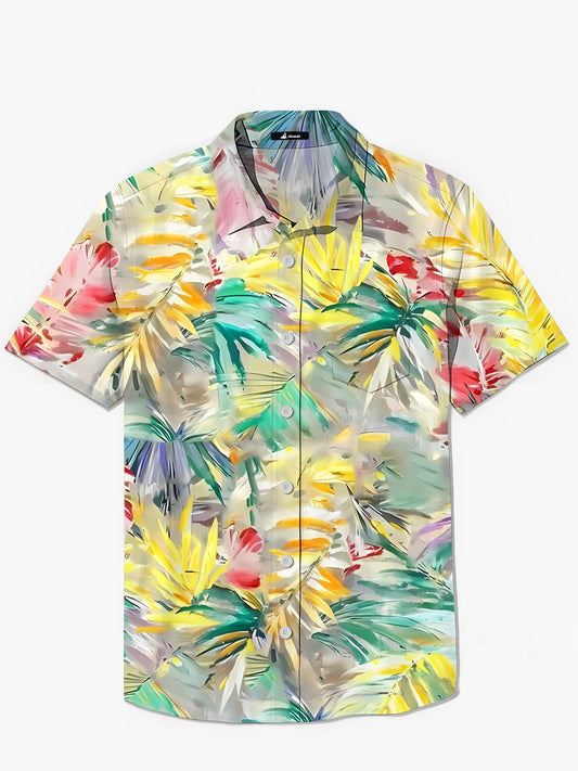 Leaf Print Men's Pocket Short Sleeve Shirts