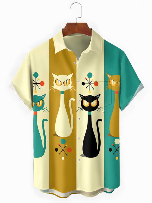 Cat Men's Pocket Short Sleeve Shirts