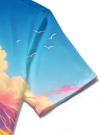 Hawaiian Beach Print Men's Pocket Short Sleeve Shirts