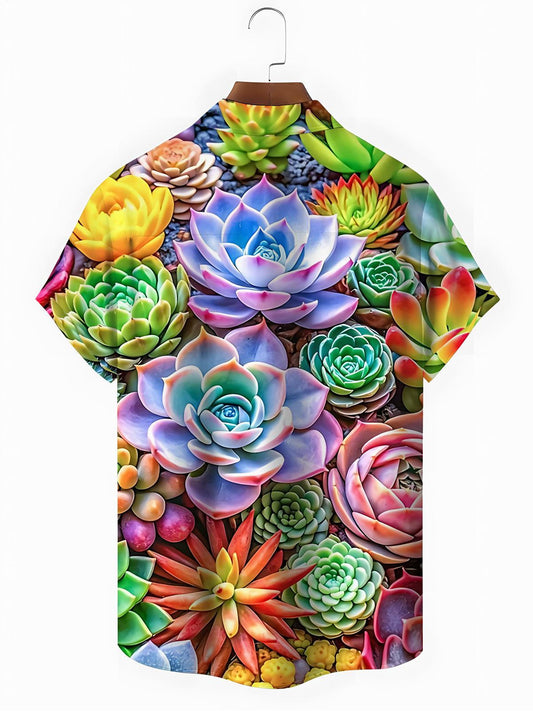 Succulent Print Men's Pocket Short Sleeve Shirts
