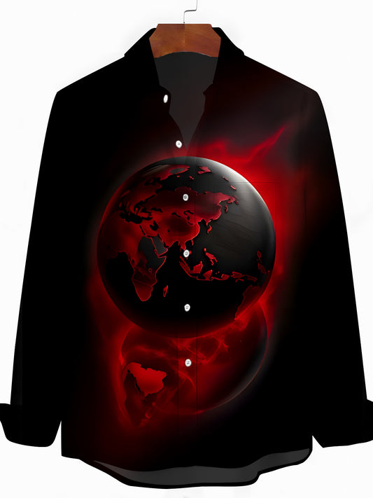 Earth Print Men's Pocket Long Sleeve Shirts