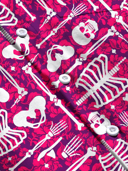 Skull Floral Men's Pocket Short Sleeve Shirts