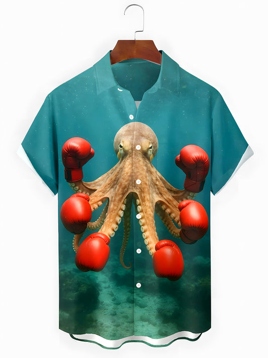 Octopus Boxing Men's Pocket Short Sleeve Shirts