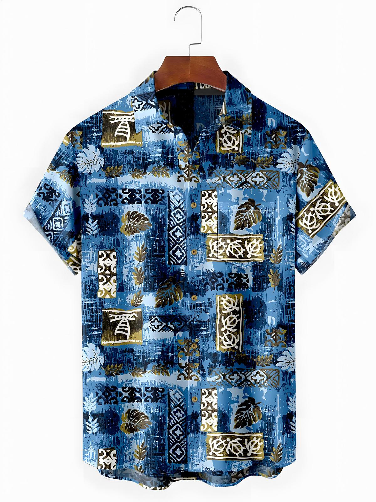 Vintage Leaf Men's Pocket Short Sleeve Shirts