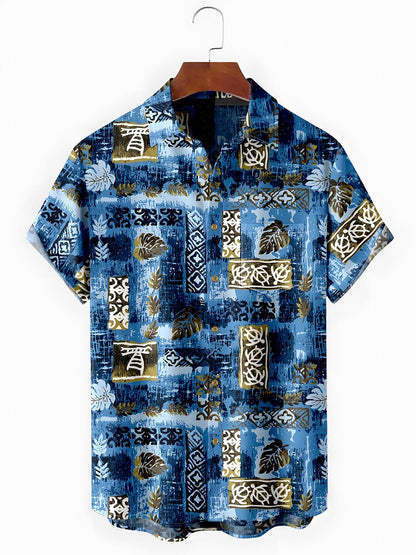 Vintage Leaf Men's Pocket Short Sleeve Shirts