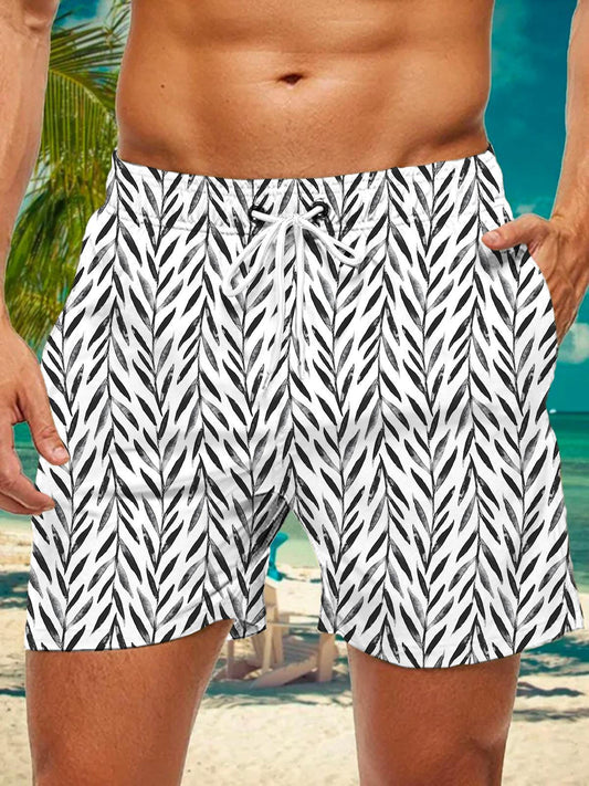 Beach Holiday Leaf Print Men's Print Pocket Shorts