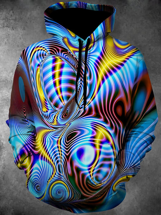 Psychedelic Abstract Long Sleeve Hooded Pocket Men's Top