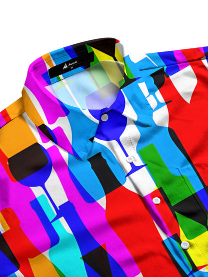 Glass Print Men's Pocket Short Sleeve Shirts