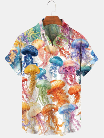 Jellyfish Print Men's Pocket Short Sleeve Shirts