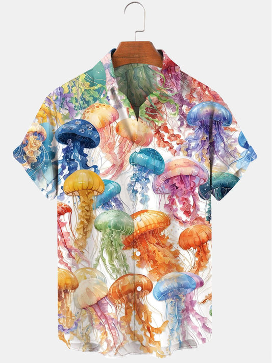 Jellyfish Print Men's Pocket Short Sleeve Shirts