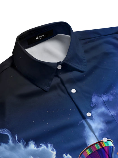 Train Print Men's Pocket Short Sleeve Shirts