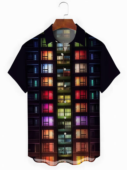 Window Print Men's Pocket Short Sleeve Shirts