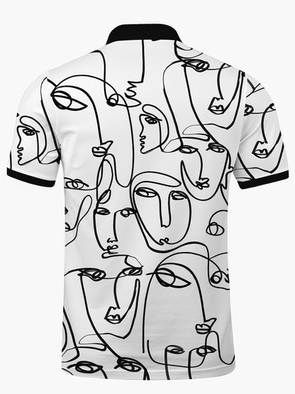 Abstract Art Print Men's Short Sleeve Button Polo Shirt