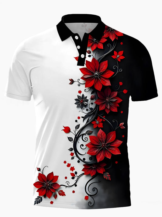 Floral Men's Short Sleeve Button Polo Shirt