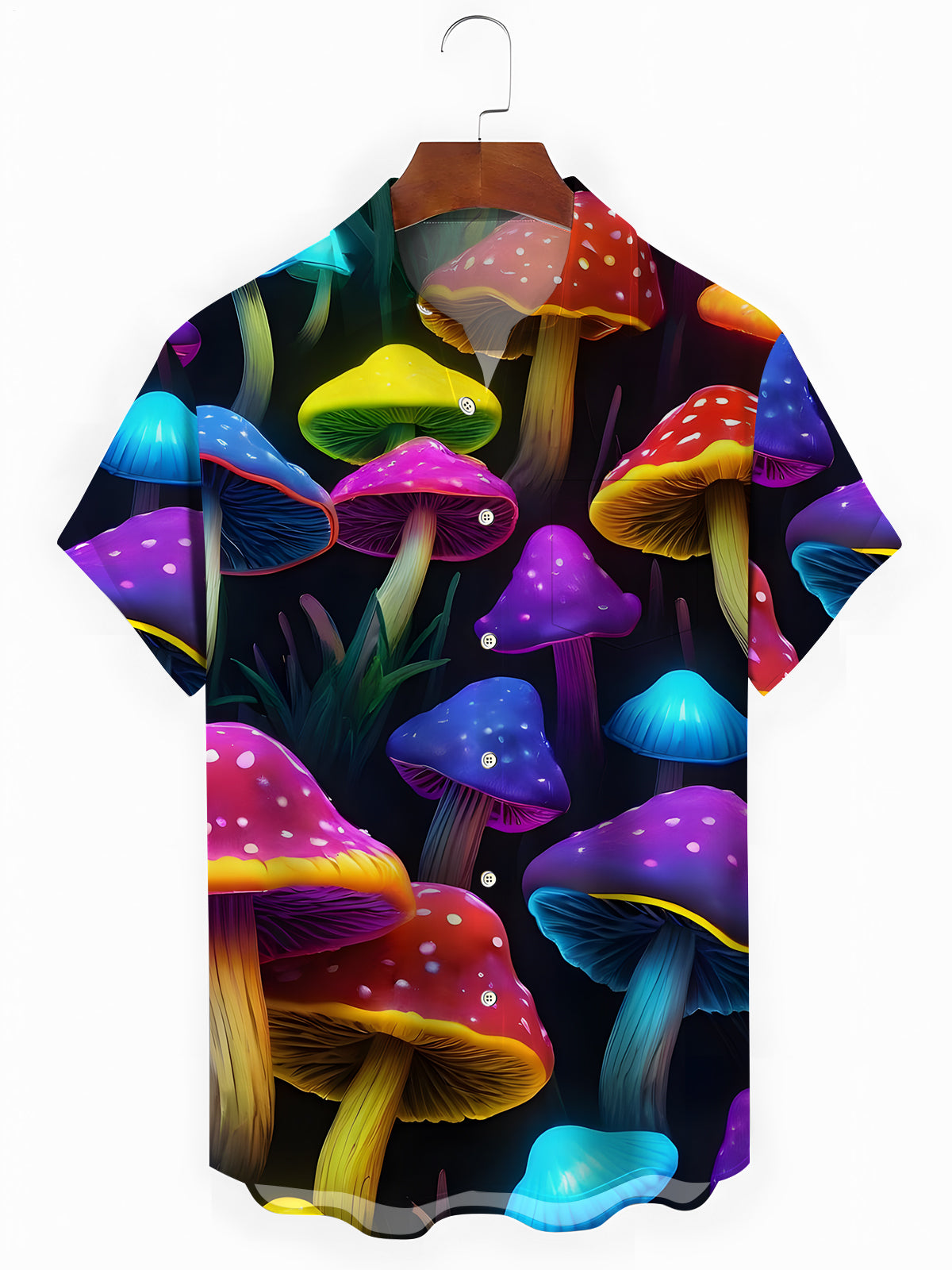 Mushroom Print Men's Pocket Short Sleeve Shirts