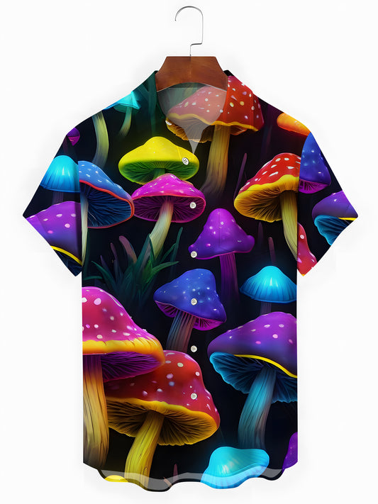 Mushroom Print Men's Pocket Short Sleeve Shirts