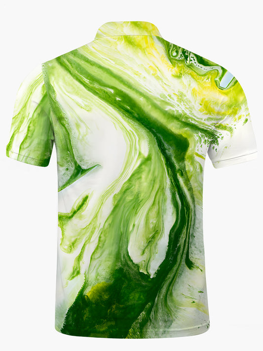 Abstract Gradient Print Men's Short Sleeve Button Polo Shirt