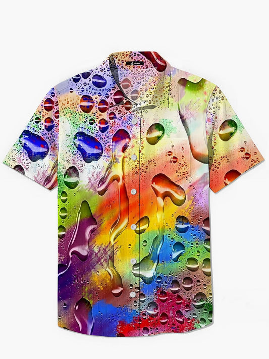 Gradient Water Drop Print Men's Pocket Short Sleeve Shirts