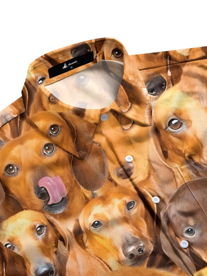 Dog Print Men's Pocket Short Sleeve Shirts