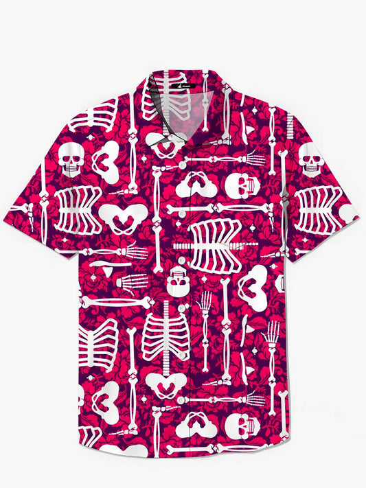 Skull Floral Men's Pocket Short Sleeve Shirts