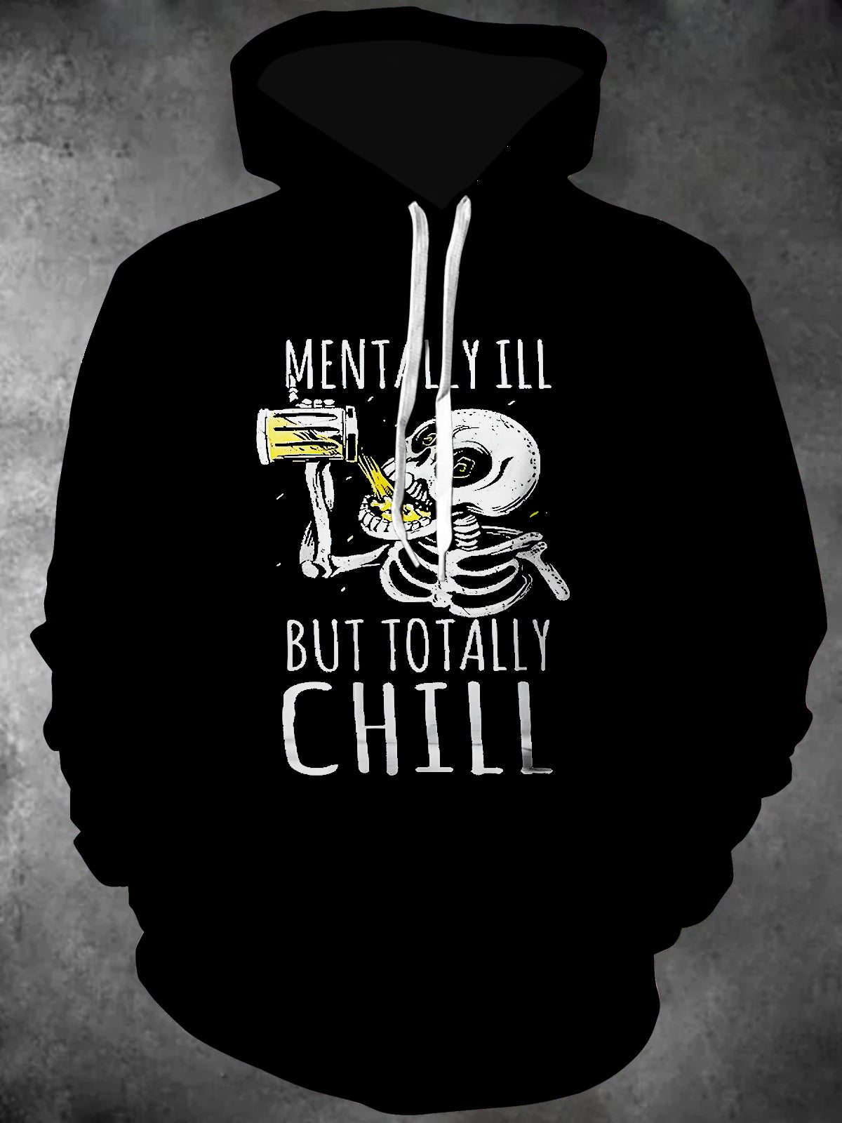 Funny Skull Slang Long Sleeve Hooded Pocket Men's Top