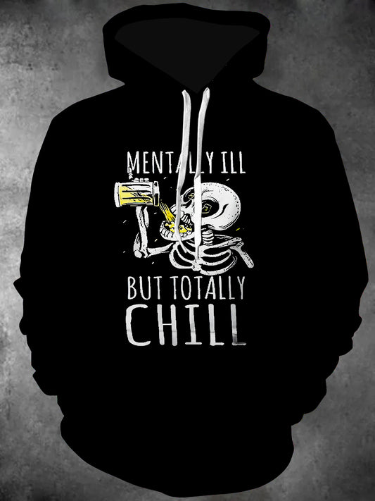 Funny Skull Slang Long Sleeve Hooded Pocket Men's Top