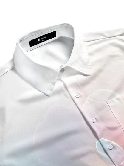 Gradient Floral Print Men's Pocket Short Sleeve Shirts