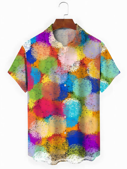 Geometric Circle Print Men's Pocket Short Sleeve Shirts