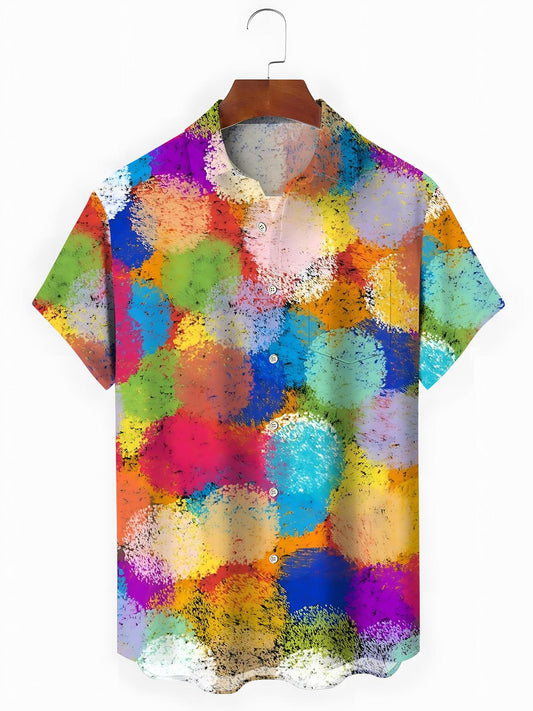 Geometric Circle Print Men's Pocket Short Sleeve Shirts